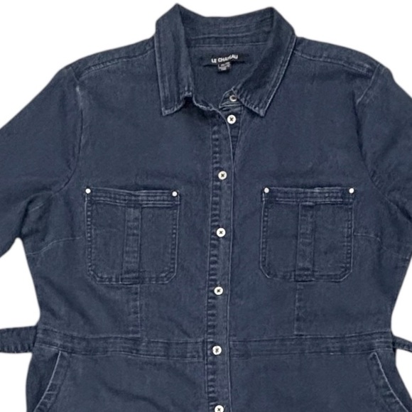 Le Chateau Denim Collared Full Button Down Tie Waist Adjustable Cuff Dress XXL - Picture 2 of 8